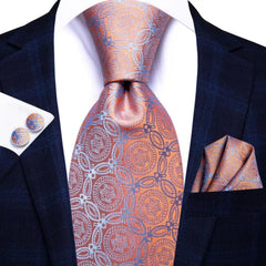 Striped Orange Tie For Men 2023 New Elegant Mens Necktie Pocket Square Cufflinks Groom Wedding Accessory Hi - Tie Design Wholesale - SHOWLU FASHION STORE