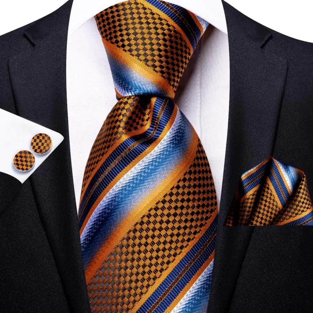 Striped Orange Tie For Men 2023 New Elegant Mens Necktie Pocket Square Cufflinks Groom Wedding Accessory Hi - Tie Design Wholesale - SHOWLU FASHION STORE