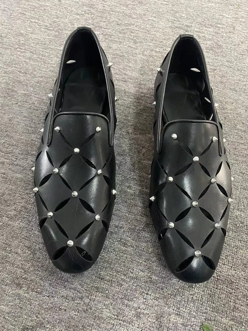 Stylish Hollow Out Black Soft Leather Men Shoes Cowhide Summer Spiked Loafers Breathable Business Casual Shoes Sandals For Men - SHOWLU FASHION STORE