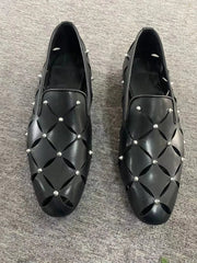 Stylish Hollow Out Black Soft Leather Men Shoes Cowhide Summer Spiked Loafers Breathable Business Casual Shoes Sandals For Men - SHOWLU FASHION STORE