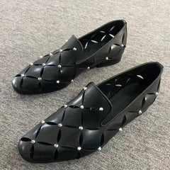 Stylish Hollow Out Black Soft Leather Men Shoes Cowhide Summer Spiked Loafers Breathable Business Casual Shoes Sandals For Men - SHOWLU FASHION STORE