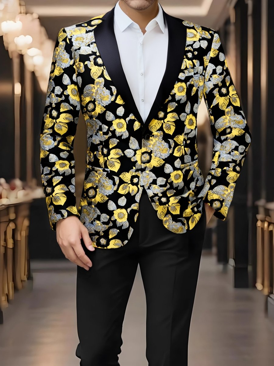 Stylish Men'S Suit Jacket with a Patterned Single - Button Notched Lapel, Casual Blazer, 1200 Stitches, Suitable for Festive Weddings And Everyday Wear. - SHOWLU FASHION STORE
