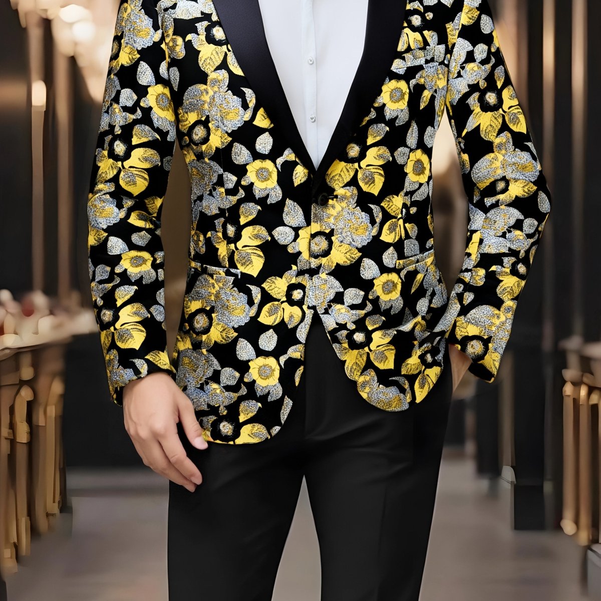 Stylish Men'S Suit Jacket with a Patterned Single - Button Notched Lapel, Casual Blazer, 1200 Stitches, Suitable for Festive Weddings And Everyday Wear. - SHOWLU FASHION STORE