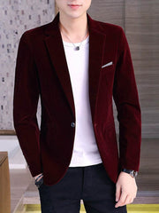 Suit Men's Outerwear Korean Style plus Size Plus size Solid Top Autumn and Winter Gold Silk Velveteen Single West British Style Small Suit - SHOWLU FASHION STORE