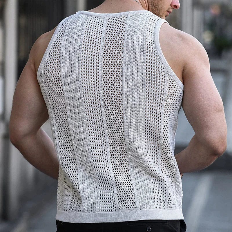 Summer 2024 Export Men's Clothing Fashion White Mesh Knitting Vest Thin Silm Sleeveless Bottoming Shirt Men Vest - SHOWLU FASHION STORE