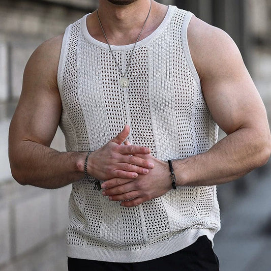 Summer 2024 Export Men's Clothing Fashion White Mesh Knitting Vest Thin Silm Sleeveless Bottoming Shirt Men Vest - SHOWLU FASHION STORE