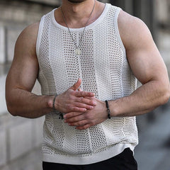 Summer 2024 Export Men's Clothing Fashion White Mesh Knitting Vest Thin Silm Sleeveless Bottoming Shirt Men Vest - SHOWLU FASHION STORE