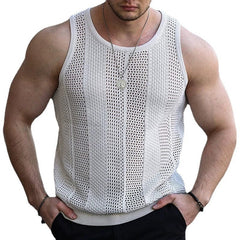 Summer 2024 Export Men's Clothing Fashion White Mesh Knitting Vest Thin Silm Sleeveless Bottoming Shirt Men Vest - SHOWLU FASHION STORE