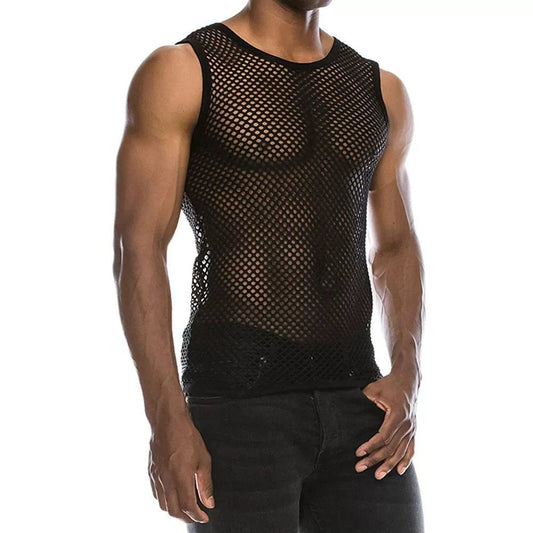Summer Silm Cut Out Mesh Waistcoat Medium and Small Breathable Close - Fitting Summer Refreshing Plaid Men's Model Sexy Trendy Blouse - SHOWLU FASHION STORE