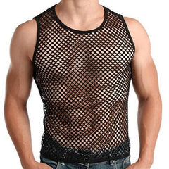 Summer Silm Cut Out Mesh Waistcoat Medium and Small Breathable Close - Fitting Summer Refreshing Plaid Men's Model Sexy Trendy Blouse - SHOWLU FASHION STORE