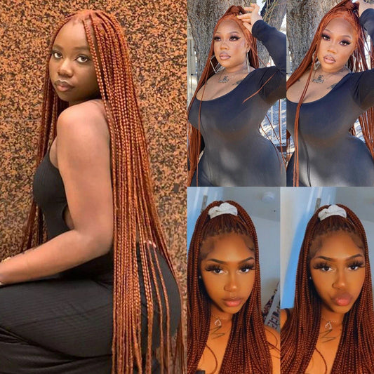 Synthetic Braided Wigs Transparent HD Full Lace Hair For Black Women Ginger Color Faux Locs Wig Crochet Knotless Box Braids Hair - SHOWLU FASHION STORE