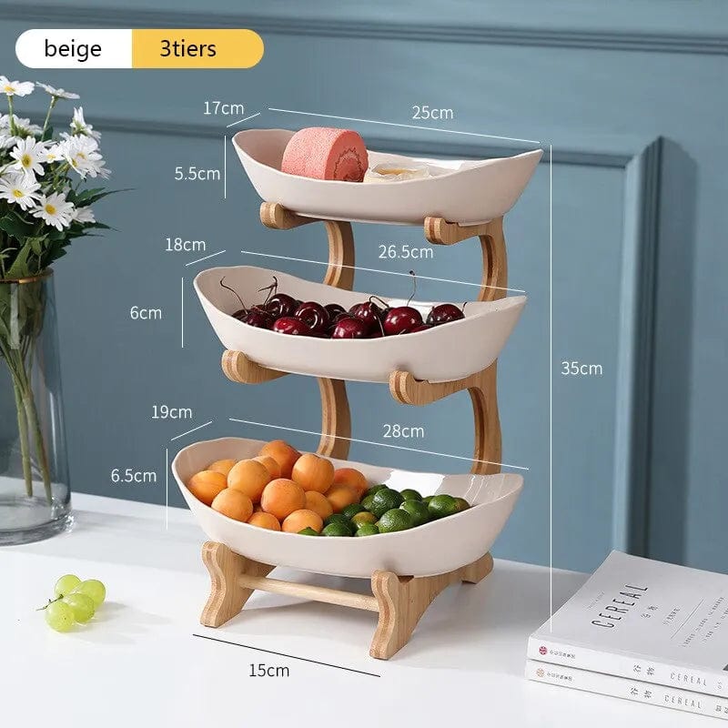 Table Plates Dinnerware Kitchen Fruit Bowl with Floors Partitioned Candy Cake Trays Wooden Tableware Dishes - SHOWLU FASHION STORE