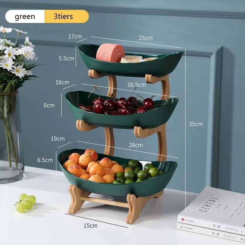 Table Plates Dinnerware Kitchen Fruit Bowl with Floors Partitioned Candy Cake Trays Wooden Tableware Dishes - SHOWLU FASHION STORE