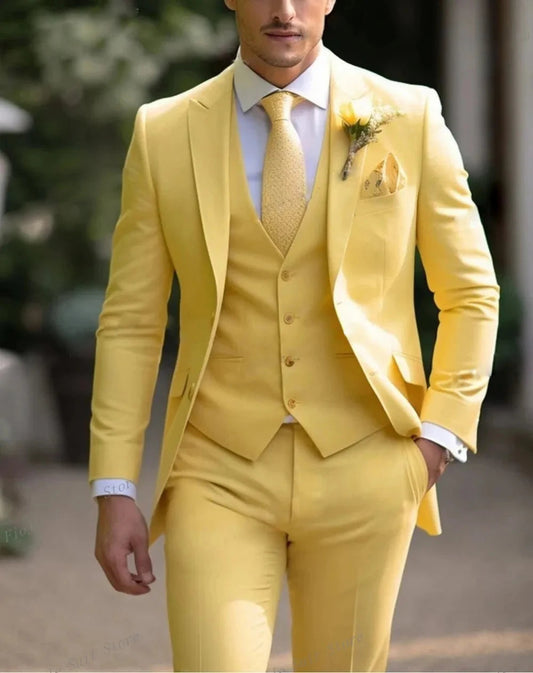 Tailor - made Suit Men Business Tuxedos Formal 3 Piece Set Jacket Vest Pants Single Breasted Groom Groomsman Prom Wedding Party - SHOWLU FASHION STORE