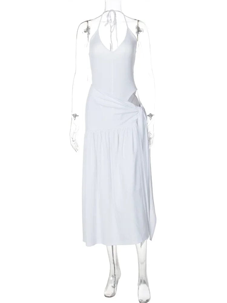 Tossy 2 Piece - Set Female V - Neck Jumpsuit Outfits Sexy Lace - Up Pleated High Waist Skirt Sets For Women White Bandage Outfits 2024 - SHOWLU FASHION STORE