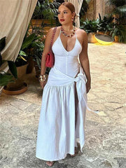 Tossy 2 Piece - Set Female V - Neck Jumpsuit Outfits Sexy Lace - Up Pleated High Waist Skirt Sets For Women White Bandage Outfits 2024 - SHOWLU FASHION STORE