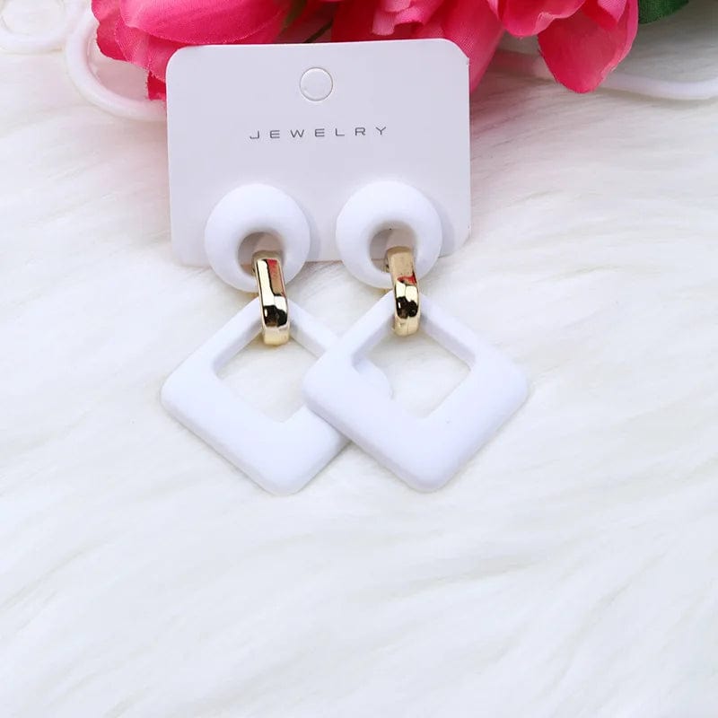 Trendy Korean Blue White Pink Dangle Earrings for Women Girl Geometric Hollow Square Acrylic Statement Earrings Fashion Jewelry - SHOWLU FASHION STORE