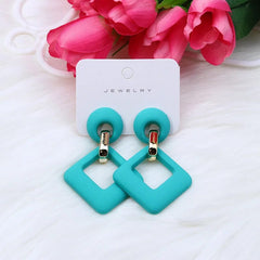 Trendy Korean Blue White Pink Dangle Earrings for Women Girl Geometric Hollow Square Acrylic Statement Earrings Fashion Jewelry - SHOWLU FASHION STORE
