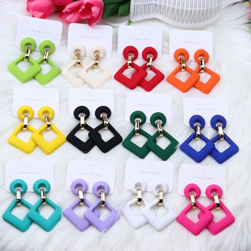Trendy Korean Blue White Pink Dangle Earrings for Women Girl Geometric Hollow Square Acrylic Statement Earrings Fashion Jewelry - SHOWLU FASHION STORE