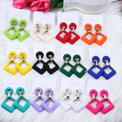 Trendy Korean Blue White Pink Dangle Earrings for Women Girl Geometric Hollow Square Acrylic Statement Earrings Fashion Jewelry - SHOWLU FASHION STORE