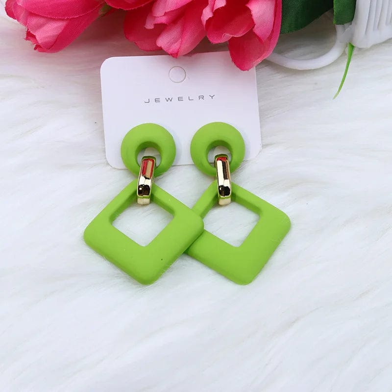 Trendy Korean Blue White Pink Dangle Earrings for Women Girl Geometric Hollow Square Acrylic Statement Earrings Fashion Jewelry - SHOWLU FASHION STORE