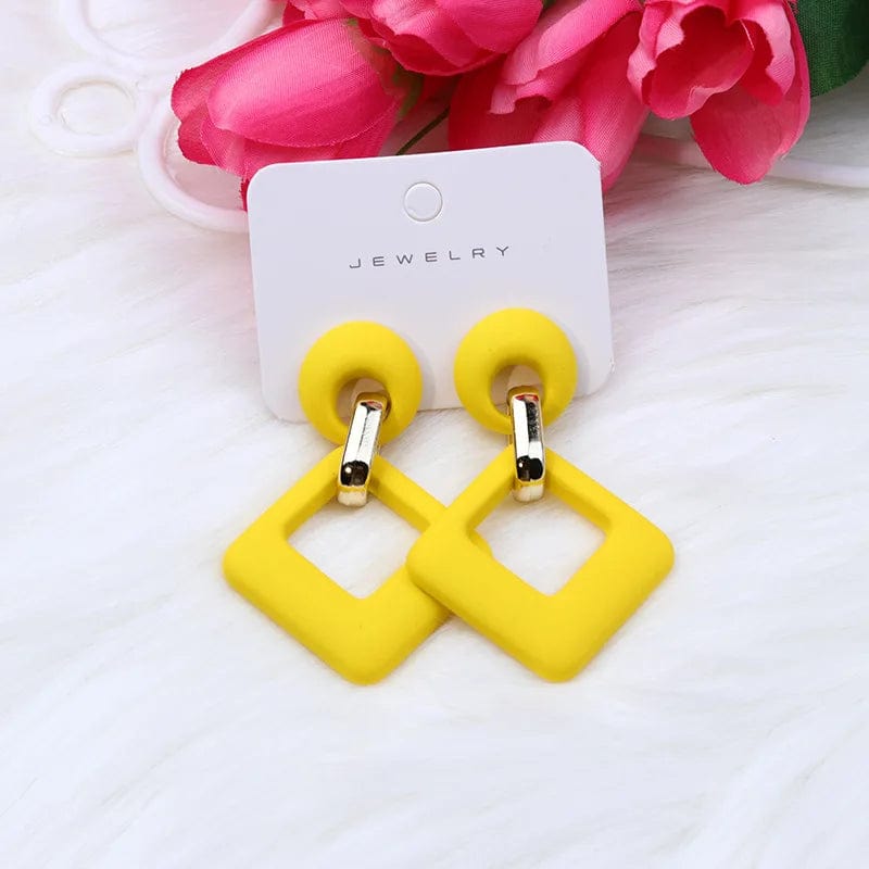 Trendy Korean Blue White Pink Dangle Earrings for Women Girl Geometric Hollow Square Acrylic Statement Earrings Fashion Jewelry - SHOWLU FASHION STORE