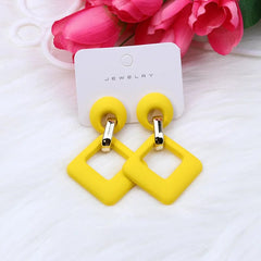 Trendy Korean Blue White Pink Dangle Earrings for Women Girl Geometric Hollow Square Acrylic Statement Earrings Fashion Jewelry - SHOWLU FASHION STORE