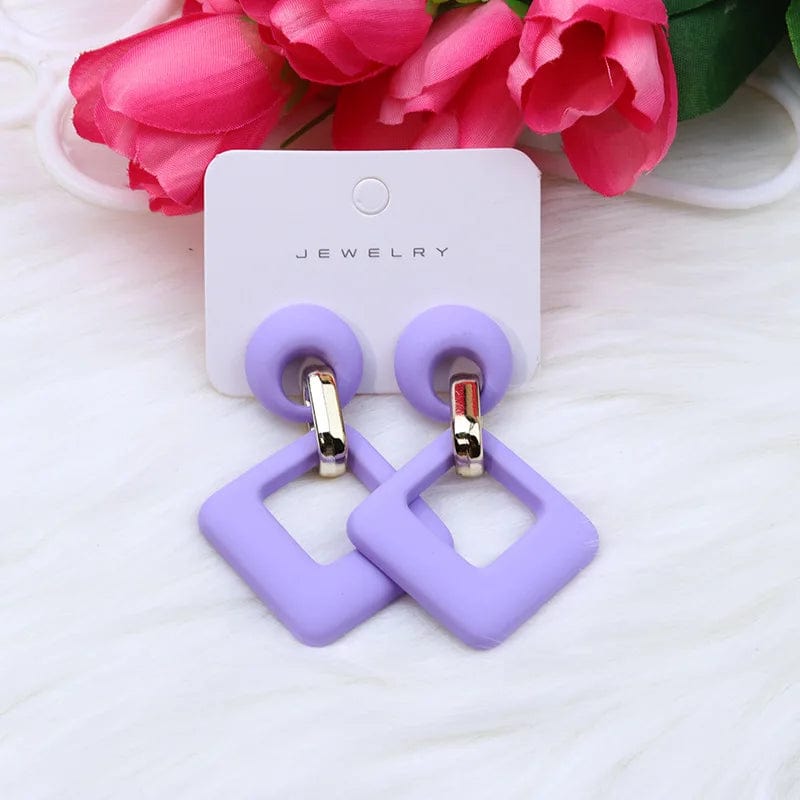 Trendy Korean Blue White Pink Dangle Earrings for Women Girl Geometric Hollow Square Acrylic Statement Earrings Fashion Jewelry - SHOWLU FASHION STORE