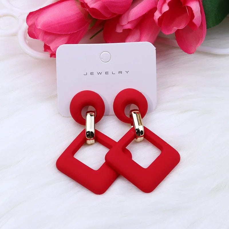 Trendy Korean Blue White Pink Dangle Earrings for Women Girl Geometric Hollow Square Acrylic Statement Earrings Fashion Jewelry - SHOWLU FASHION STORE