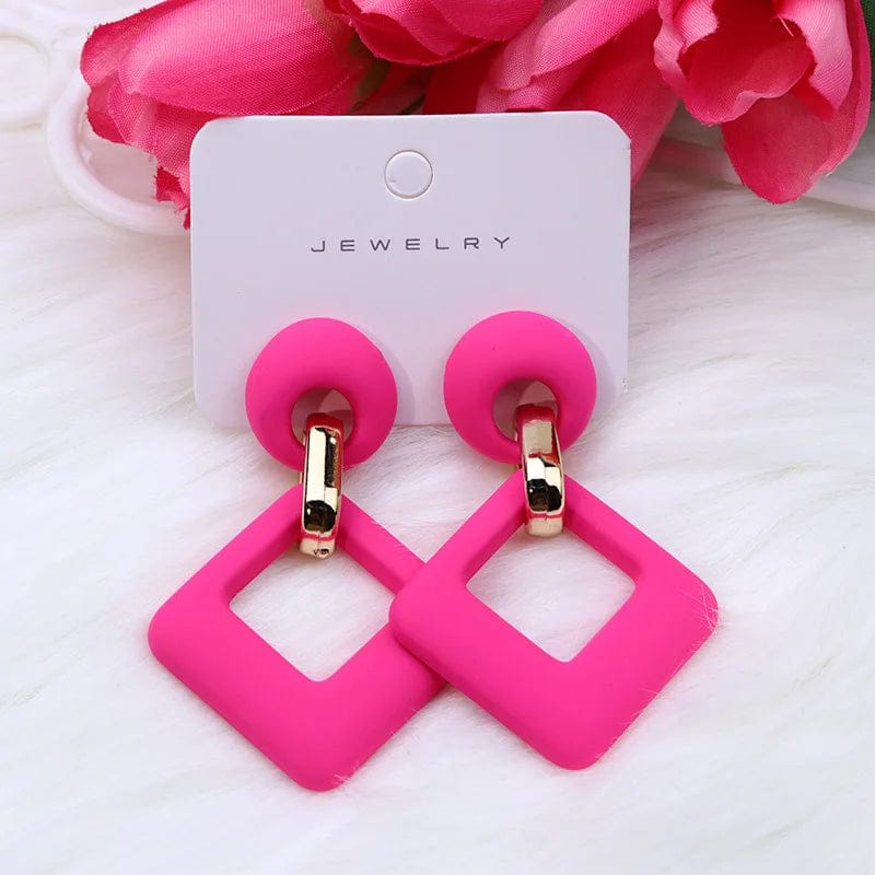 Trendy Korean Blue White Pink Dangle Earrings for Women Girl Geometric Hollow Square Acrylic Statement Earrings Fashion Jewelry - SHOWLU FASHION STORE