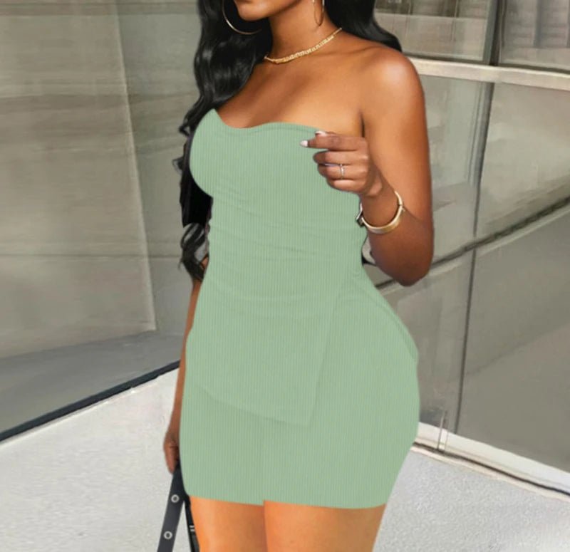 Two Piece Summer Outfits Women 2024 Fashion Sleeveless Top & Solid Shorts Y2k Casual Versatile Knit Suit for Female Streetwear - SHOWLU FASHION STORE