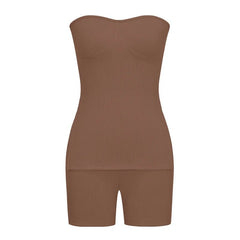 Two Piece Summer Outfits Women 2024 Fashion Sleeveless Top & Solid Shorts Y2k Casual Versatile Knit Suit for Female Streetwear - SHOWLU FASHION STORE