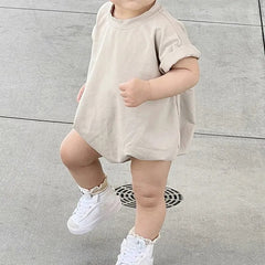 Unisex Baby Boy Girl Solid Color Short Sleeve Bubble Romper Oversized T-Shirt Bodysuit Top Summer Baby Jumpsuits Clothes - SHOWLU FASHION STORE