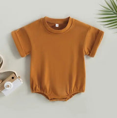 Unisex Baby Boy Girl Solid Color Short Sleeve Bubble Romper Oversized T-Shirt Bodysuit Top Summer Baby Jumpsuits Clothes - SHOWLU FASHION STORE
