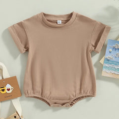 Unisex Baby Boy Girl Solid Color Short Sleeve Bubble Romper Oversized T-Shirt Bodysuit Top Summer Baby Jumpsuits Clothes - SHOWLU FASHION STORE