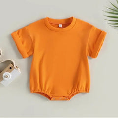 Unisex Baby Boy Girl Solid Color Short Sleeve Bubble Romper Oversized T-Shirt Bodysuit Top Summer Baby Jumpsuits Clothes - SHOWLU FASHION STORE