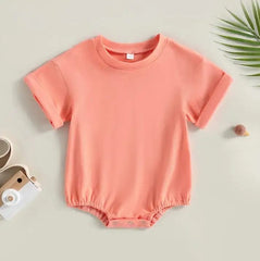 Unisex Baby Boy Girl Solid Color Short Sleeve Bubble Romper Oversized T-Shirt Bodysuit Top Summer Baby Jumpsuits Clothes - SHOWLU FASHION STORE