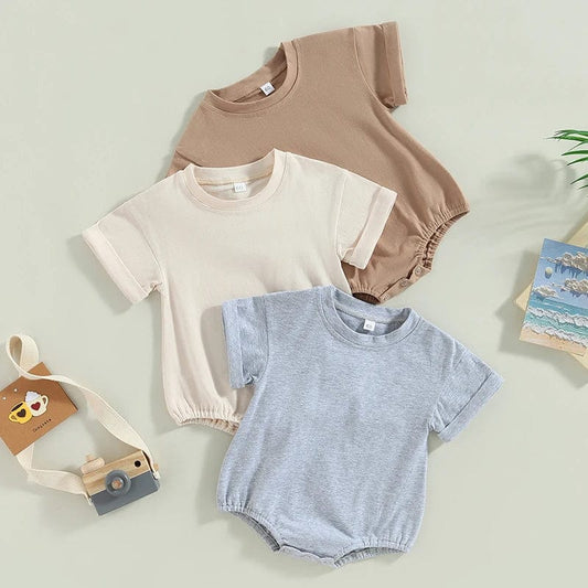 Unisex Baby Boy Girl Solid Color Short Sleeve Bubble Romper Oversized T-Shirt Bodysuit Top Summer Baby Jumpsuits Clothes - SHOWLU FASHION STORE