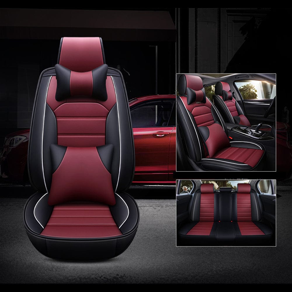 Universal Car Seat Cover Full Set Luxury Faux Leather Fashion Sport Design Waterproof 10mm High Elasticity Foam Adjustable Rear Bench Pad All - in - One Fit For Cars Trucks Suvs - SHOWLU FASHION STORE