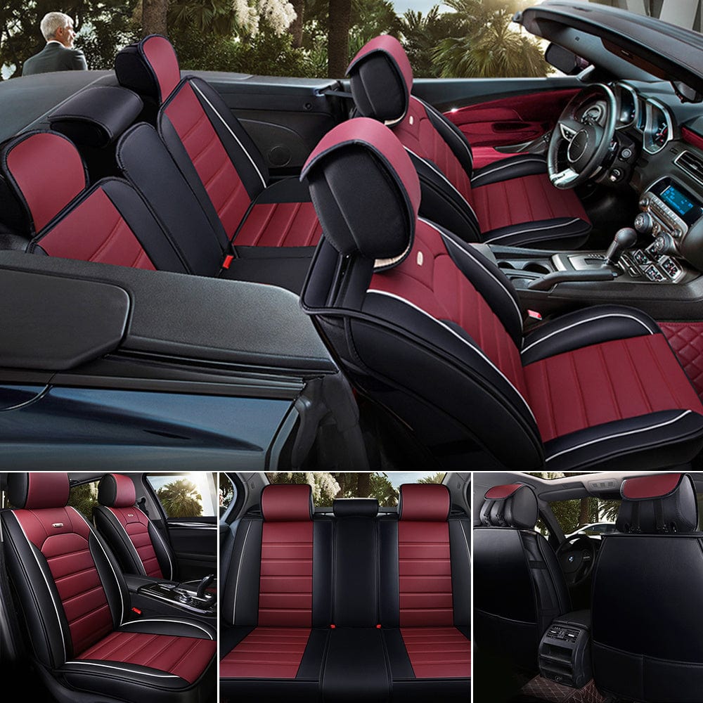 Universal Car Seat Cover Full Set Luxury Faux Leather Fashion Sport Design Waterproof 10mm High Elasticity Foam Adjustable Rear Bench Pad All - in - One Fit For Cars Trucks Suvs - SHOWLU FASHION STORE