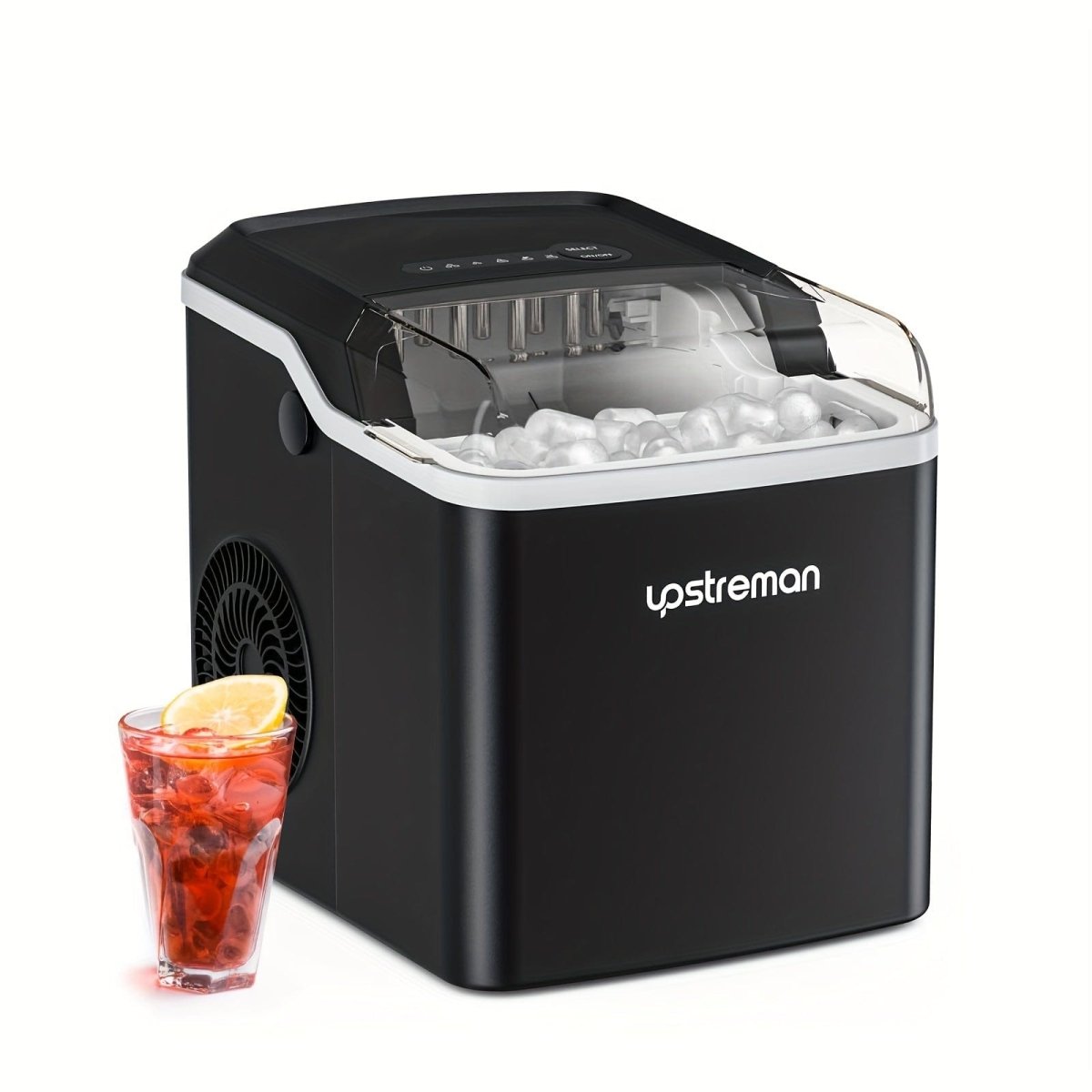 Upstreman Y90 Countertop Ice Maker, Self - Cleaning Ice Cube Maker Machine, Max 26Lbs/Day, 9 Ice Cubes Ready in 6 Mins, Portable Bullet Ice Maker for Home - SHOWLU FASHION STORE