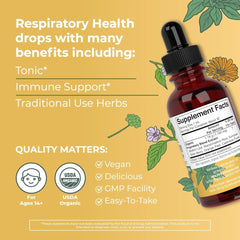 USDA Organic Respiratory Health Liquid Drops with Mullein Leaf | Marshmallow Root & Elderberry | Mullein Drops for Lungs Herbal Blend | Immune Support Supplement | Non - GMO | Vegan | 1 Fl Oz - SHOWLU FASHION STORE