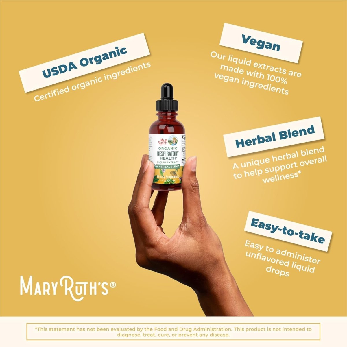 USDA Organic Respiratory Health Liquid Drops with Mullein Leaf | Marshmallow Root & Elderberry | Mullein Drops for Lungs Herbal Blend | Immune Support Supplement | Non - GMO | Vegan | 1 Fl Oz - SHOWLU FASHION STORE