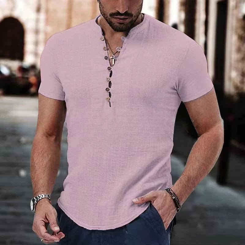 V - Neck Cotton Linen T-Shirt - SHOWLU FASHION STORE
