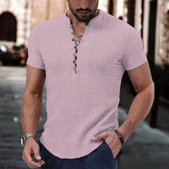 V - Neck Cotton Linen T-Shirt - SHOWLU FASHION STORE