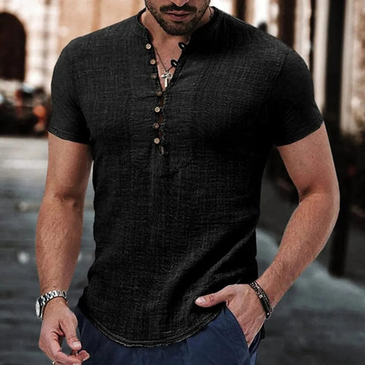 V - Neck Cotton Linen T-Shirt - SHOWLU FASHION STORE