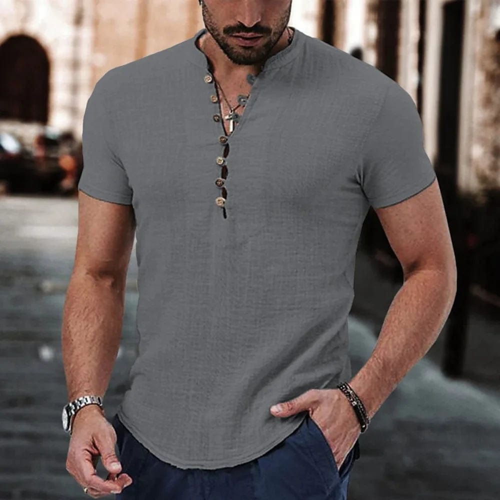 V - Neck Cotton Linen T-Shirt - SHOWLU FASHION STORE