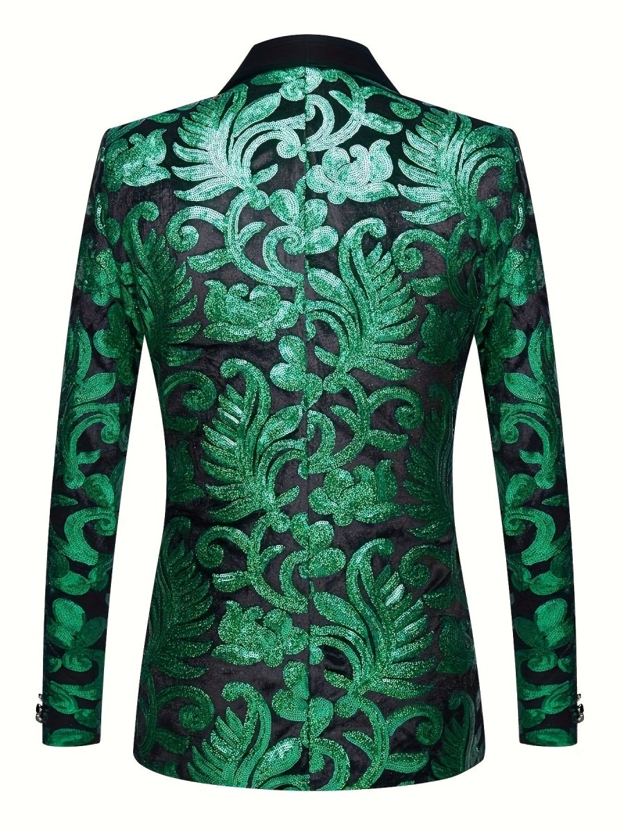 Velvet Shawl Collar Suit Jacket Blazer - Long Sleeve, Non - Stretch, Regular Fit, Polyester, Machine Washable, Random Floral Pattern, Perfect for Spring/Summer/Fall Parties - SHOWLU FASHION STORE