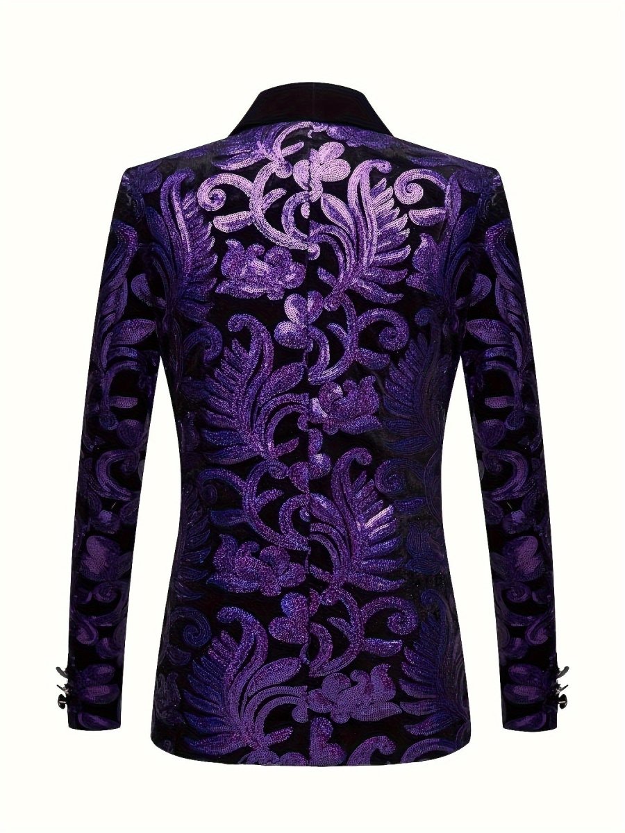 Velvet Shawl Collar Suit Jacket Blazer - Long Sleeve, Non - Stretch, Regular Fit, Polyester, Machine Washable, Random Floral Pattern, Perfect for Spring/Summer/Fall Parties - SHOWLU FASHION STORE