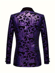 Velvet Shawl Collar Suit Jacket Blazer - Long Sleeve, Non - Stretch, Regular Fit, Polyester, Machine Washable, Random Floral Pattern, Perfect for Spring/Summer/Fall Parties - SHOWLU FASHION STORE